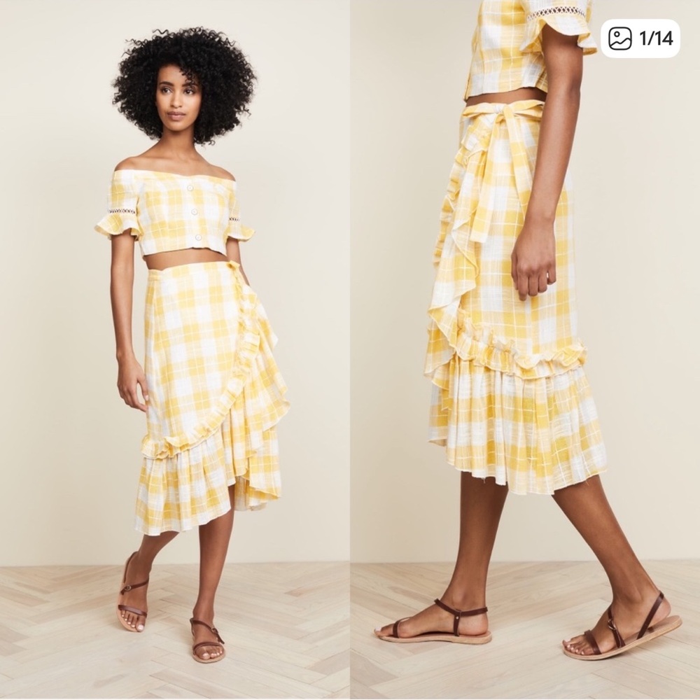 Red Carter Lucila Matching Set Wrap Skirt + Crop Top Yellow Gingham